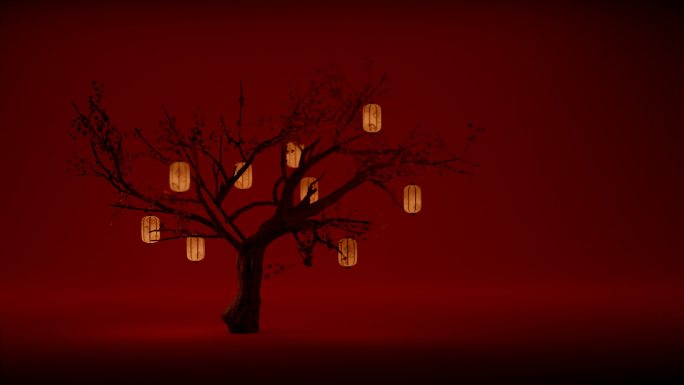 红背景灯笼中国风树木