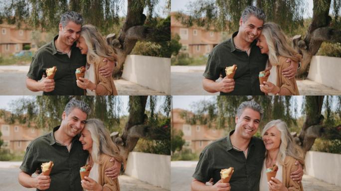 吃冰淇淋的老年夫妇