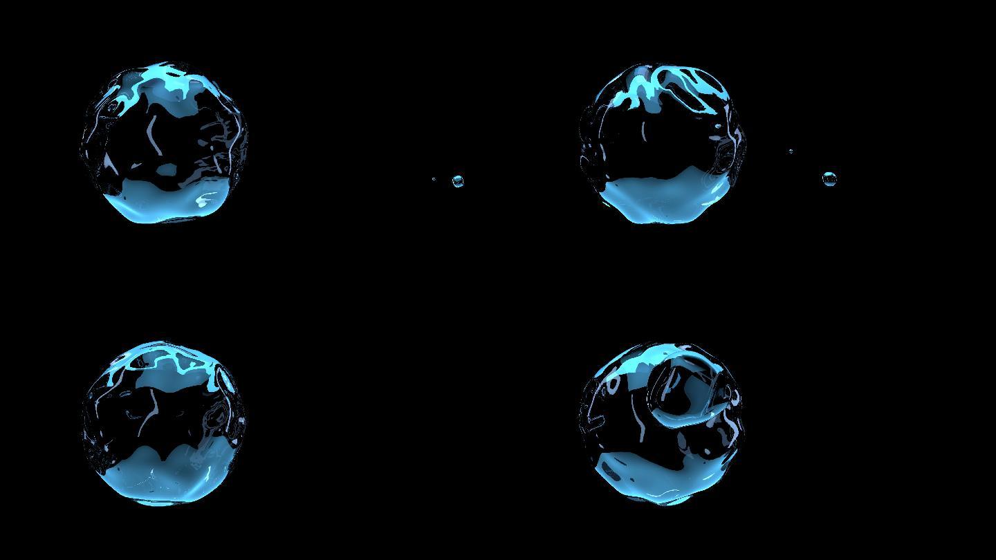 水滴在太空中的运动三维渲染。