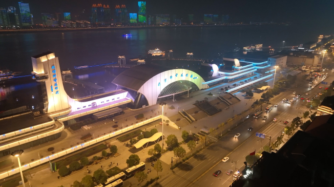 武汉科学技术馆夜景航拍全套素材