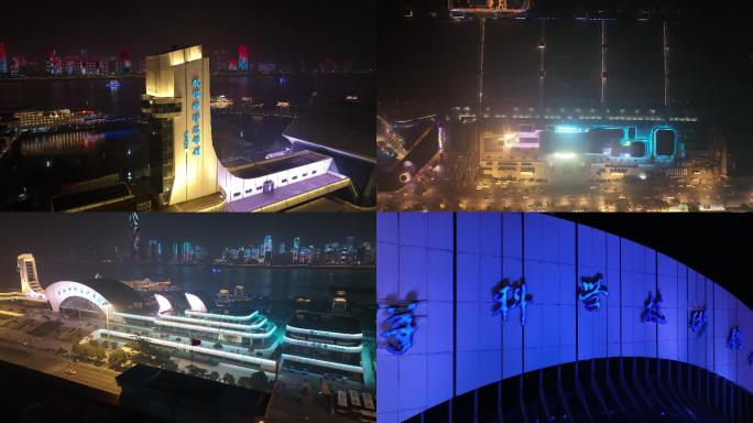武汉科学技术馆夜景航拍全套素材