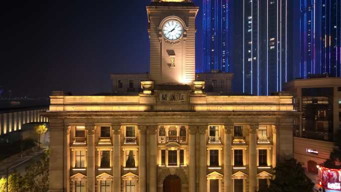 武汉江汉关大楼夜景航拍素材全套