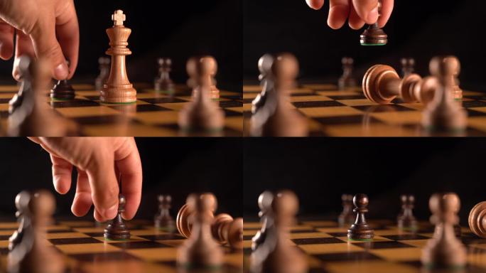 象棋游戏中棋子击倒国王的概念图