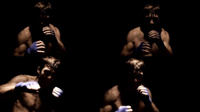 混合武术运动员通过太极拳在拳击场上热身。