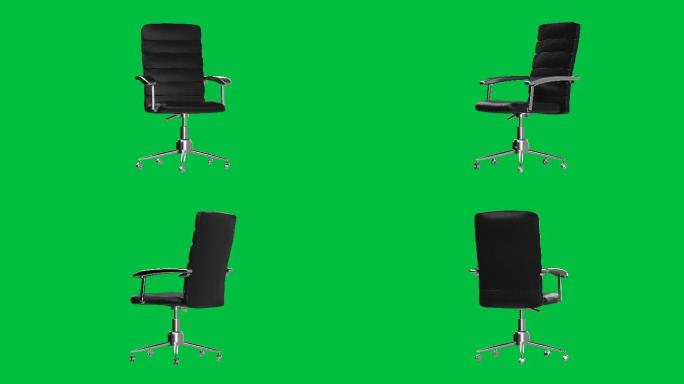 3d渲染绿色屏幕上的黑色真皮办公椅画面