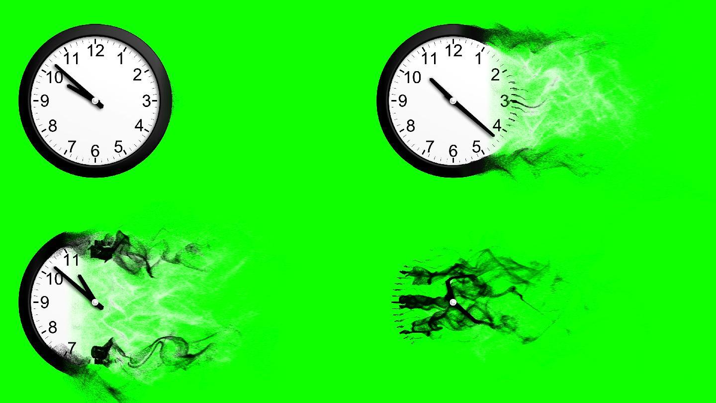 时间在绿色屏幕上化为尘埃。
