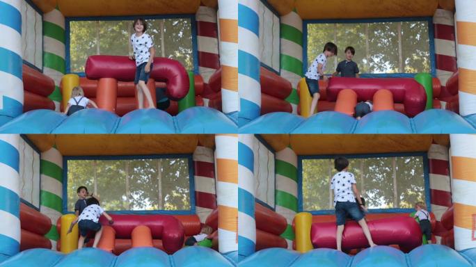 跳跃的孩子游乐场旅游景区度假过山车摩天轮