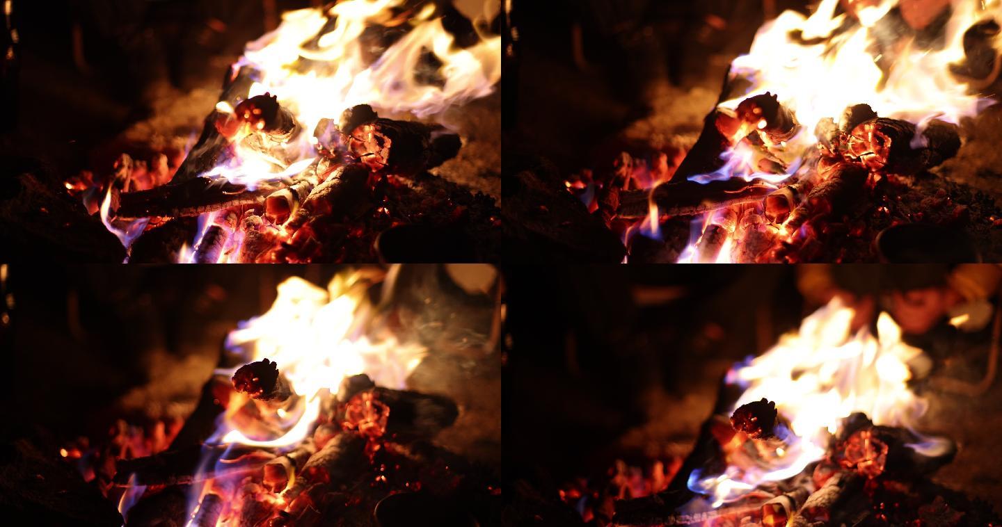 冬季户外篝火视频