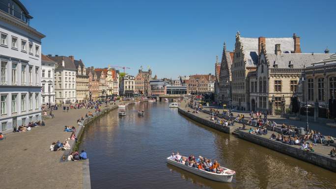 城市河流航拍延时欧洲小镇国外小城