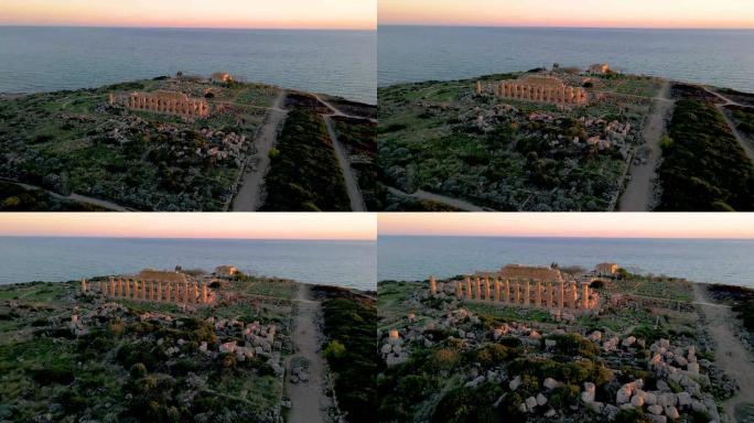 西西里岛塞利努特考古遗址的日落