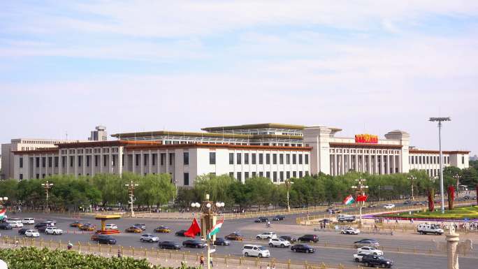 中国国家博物馆外景车流展览空镜头