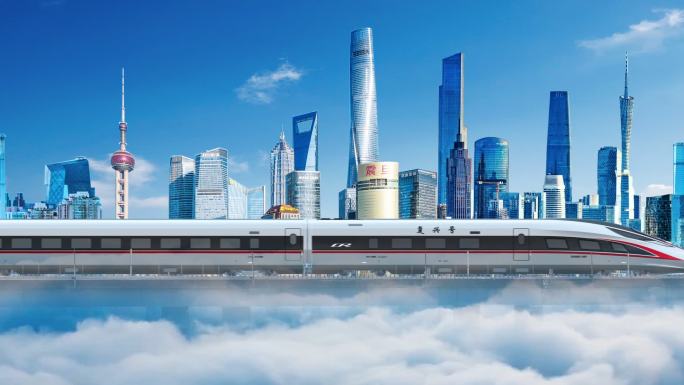 二维合成复兴号高铁穿行北京上海广州城市