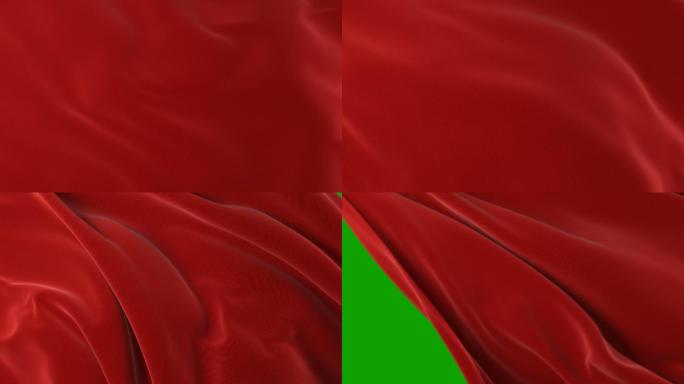 美丽的红布在风中飘动，漏出绿色屏幕。