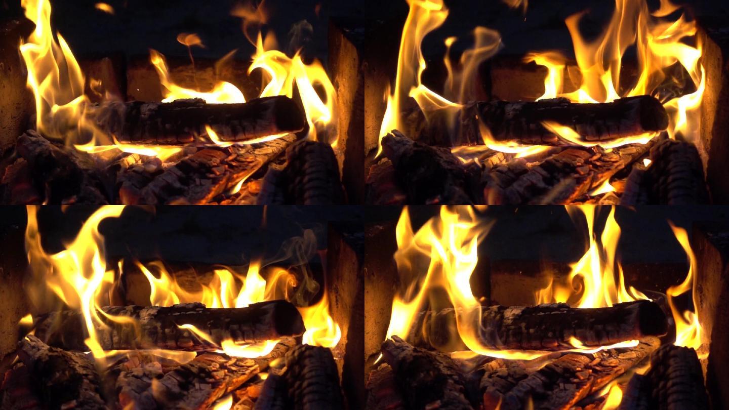 火柴烧火做饭取暖火苗火光焚烧