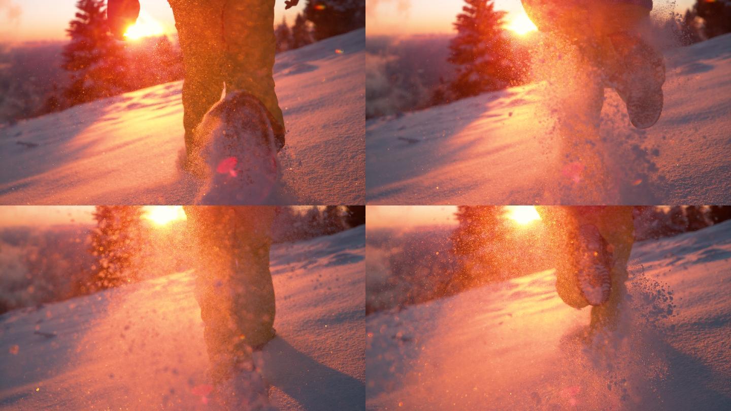 日落时分在雪地奔跑