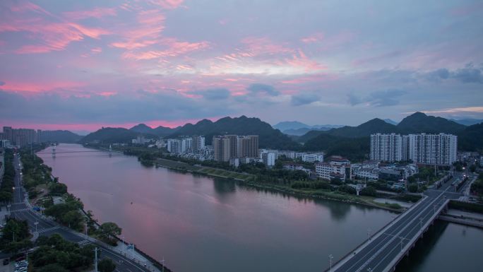 【4k无水印】黄山屯溪城市朝霞延时