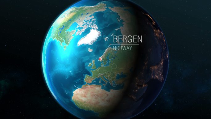 挪威-卑尔根-从太空到地球的变焦