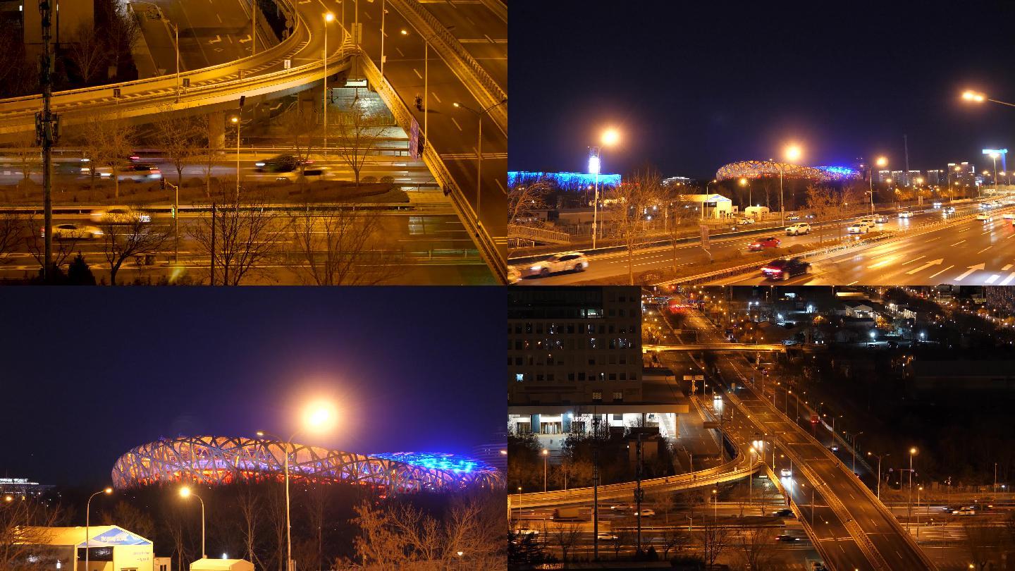 北京夜晚的的立交桥车流夜景城市生活
