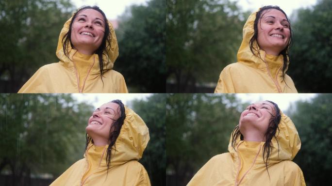 站在雨中的女人大自然感受享受
