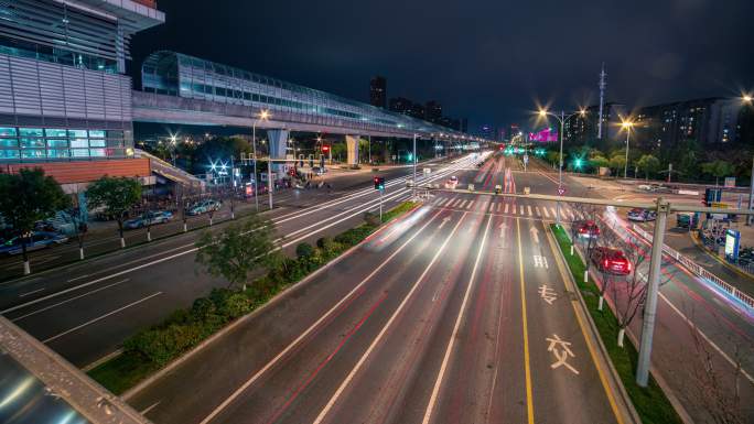 车流延时长曝光北仑新碶夜景