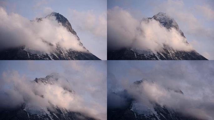 延时拍摄的山峰雪山云雾缭绕雪山顶珠穆朗玛