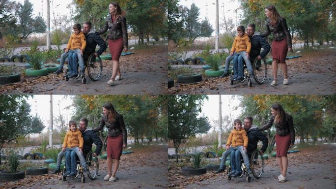 幸福的一家人残障人士美好生活身残志坚
