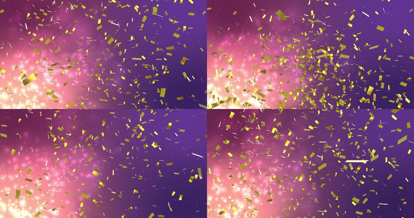 金色五彩纸屑落在紫色背景上的动画