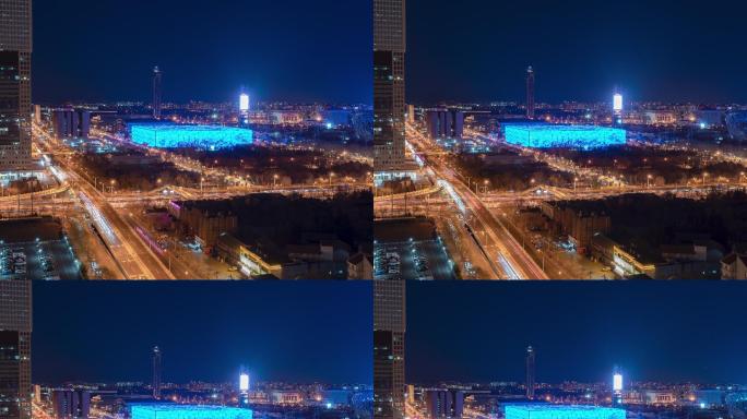 俯瞰奥林匹克公园北京城市夜景车流延时