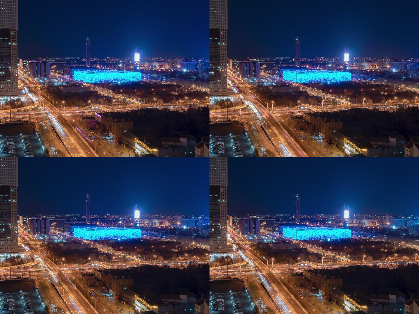 俯瞰奥林匹克公园北京城市夜景车流延时