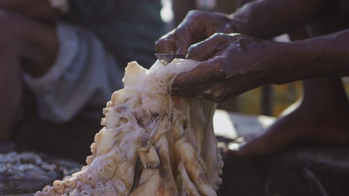 非洲海鲜市场上出售的章鱼