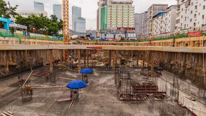 建筑工地混凝土日夜灌浆浇筑延时