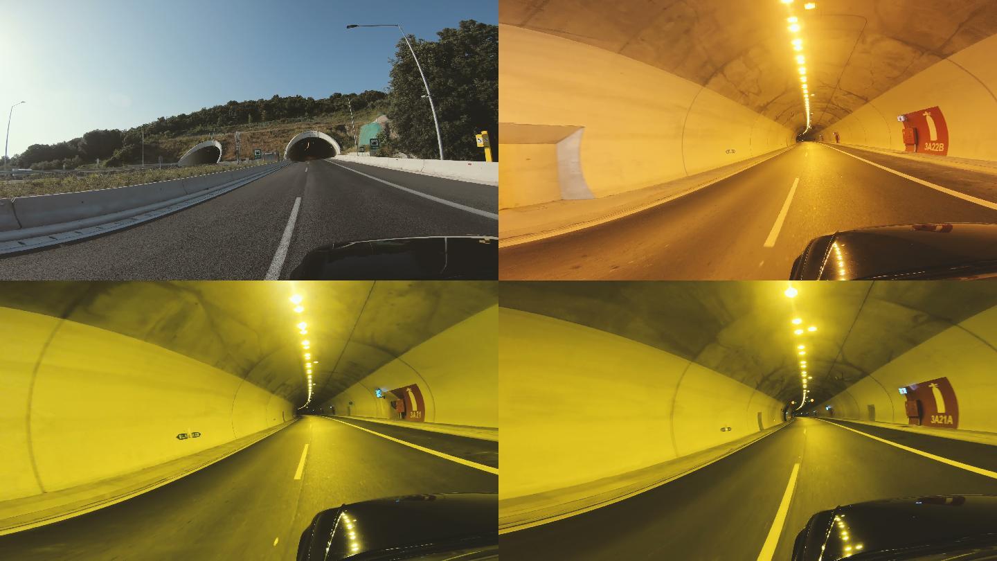 汽车驶入公路隧道阳光建筑物入口隧道