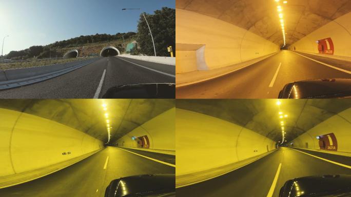 汽车驶入公路隧道阳光建筑物入口隧道