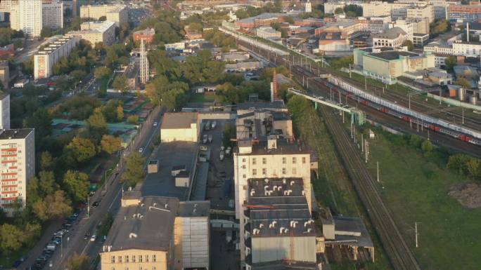 城市鸟瞰图高楼铁路老城老区