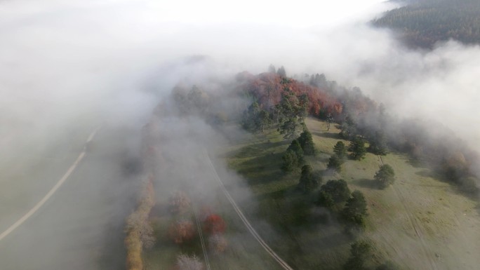 山谷秋季景观烟雾缭绕云海云雾山海山雾