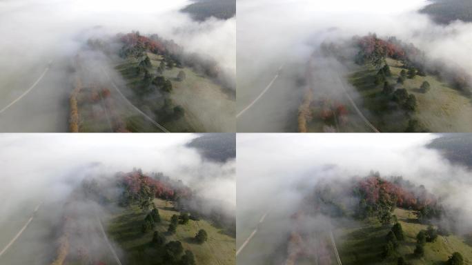 山谷秋季景观烟雾缭绕云海云雾山海山雾