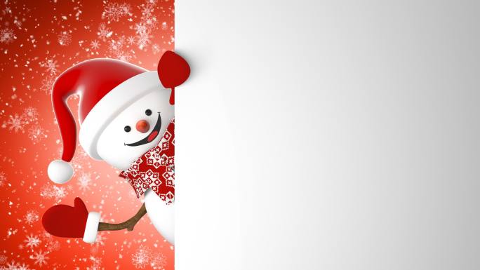 美丽快乐的雪人戴着圣诞老人的帽子