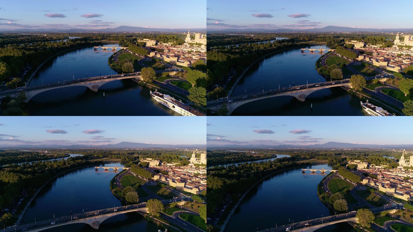罗讷河上圣贝内泽特桥的美丽鸟瞰图