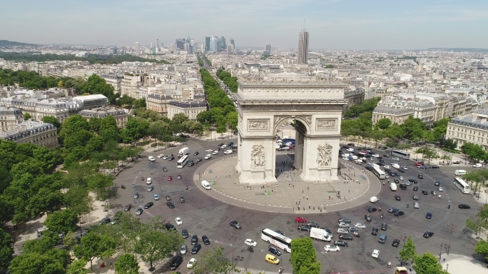 巴黎凯旋门鸟瞰图航拍首都旅游景点旅行香榭