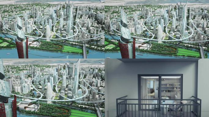 未来 交通 虚拟 虚幻 城市 鸟瞰 概念