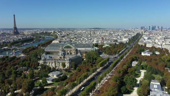 巴黎空中城市景观城市建筑快速发展航拍延时