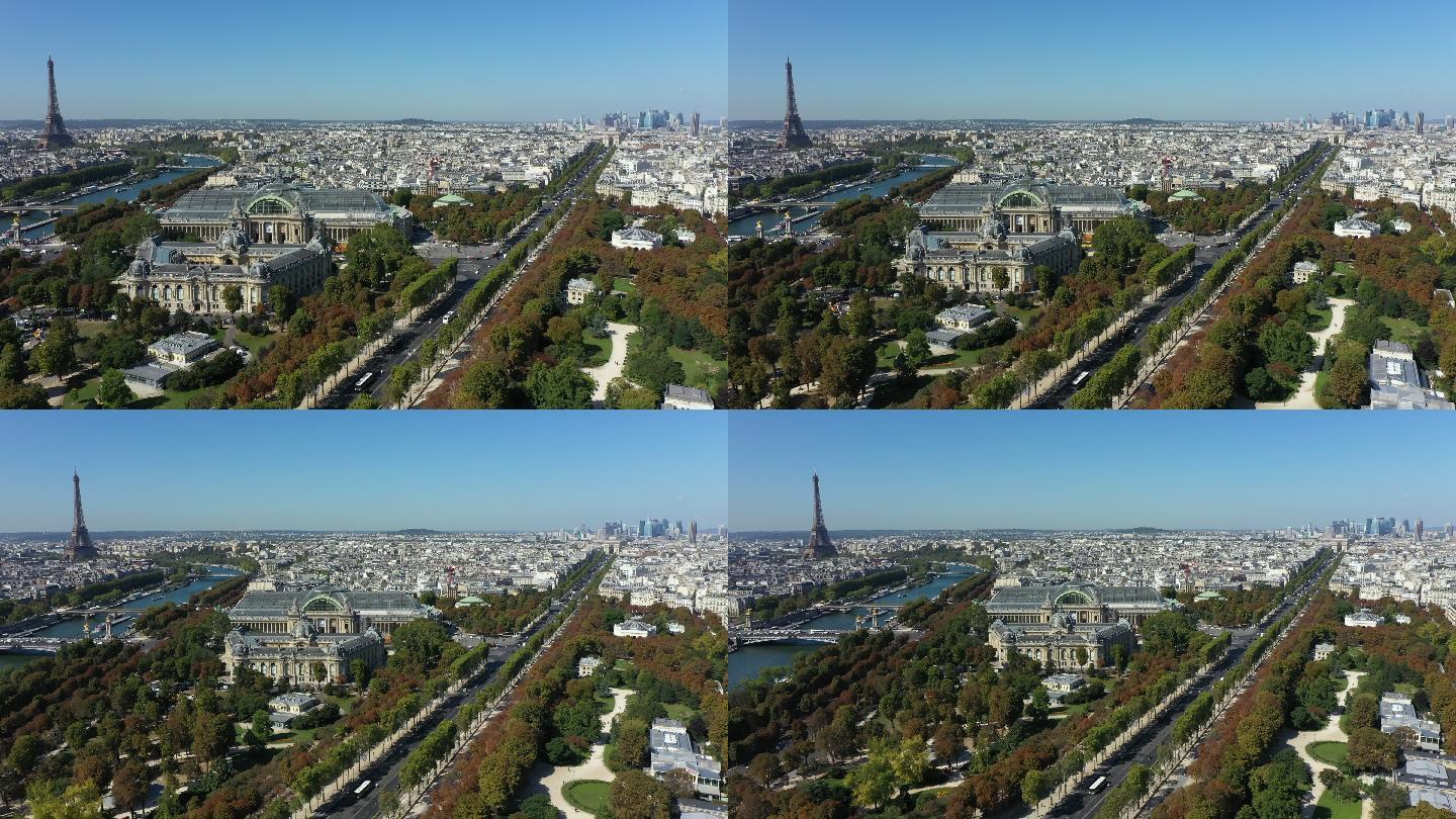 巴黎空中城市景观城市建筑快速发展航拍延时