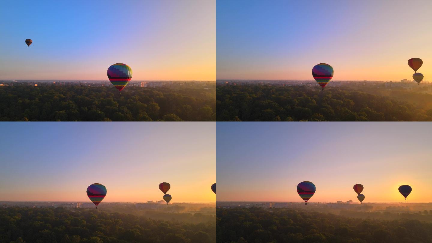 空中的热气球浪漫旅行航拍旅游度假