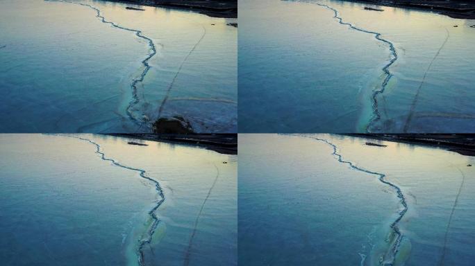 冬季冰冻蓝色湖面航拍