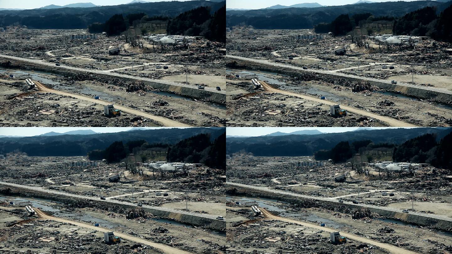 海啸后被摧毁的建筑物和房屋