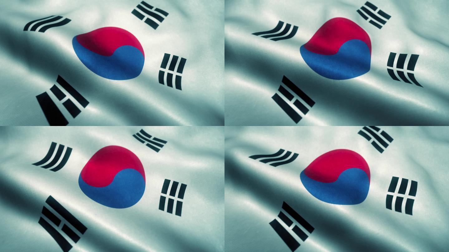 韩国国旗迎风飘扬。韩国国旗。