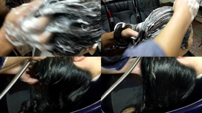 女人洗头理发女人吹头发理发店发型剪发洗发