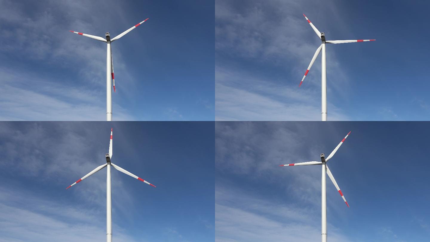 替代能源风力发电机在风中旋转。