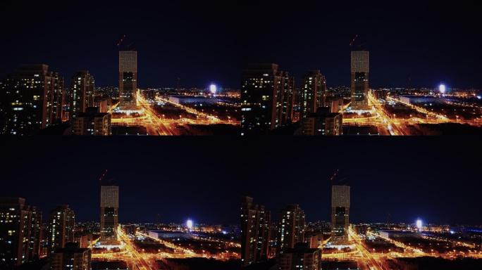 俯瞰北京城市夜景水立方鸟巢冬奥会运动延时