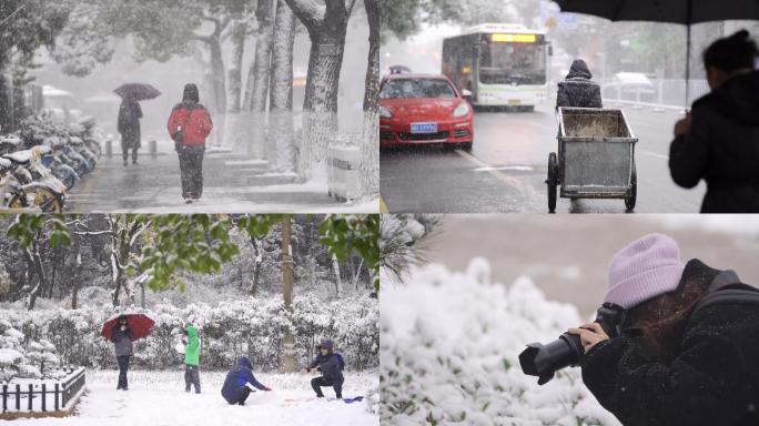 城市下雪雪景都市人文-46个镜头合集
